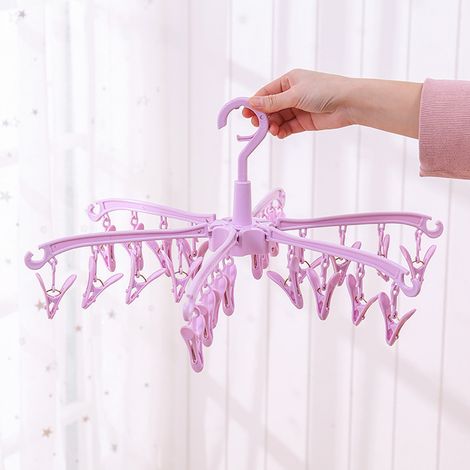 Petit étendoir à linge, 24 pinces étendoir à linge extérieur, étendoir rotatif pliable résistant au vent, corde à linge durable pour shorts (1/5)
