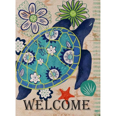 Innendekoration, Willkommenssprüche, doppelseitige Gartenflagge mit Strandschildkröte, tropische Flagge für Haus und Garten, rustikale Dekoration im maritimen Küstenstil - Crezuo
