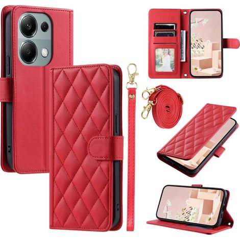 Funda tipo libro para Xiaomi Redmi Note 13 Pro 4G / Poco M6 Pro 4G, de piel con diseño de rombos, color rojo. (1/5)