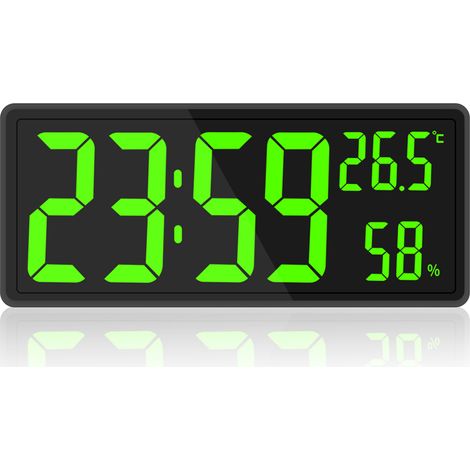 Horloge numérique grand format, grande horloge murale numérique avec affichage de la température et de l'humidité, horloge murale numérique à chiffres LED pour chambre, bureau, lecture facile pour les (1/5)