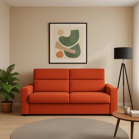 Dmora - Sofá fijo 2 plazas Vialfre, Sofá lineal para salón, acolchado, desenfundable, calidad 100% Made in Italy, 180x95 h100 cm, Naranja (1/5)