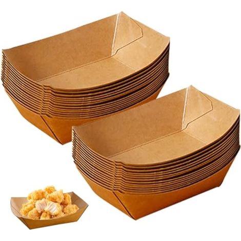 100 Pièces Vaisselle Jetable Forme de Bateau Barquette Frite Kraft Barquette Carton Dégradable Boite Carton Alimentaire pour Frites,Collations,Macarons,Currywurst,Salade, 13 x 9,2 x 3,6CM (1/4)