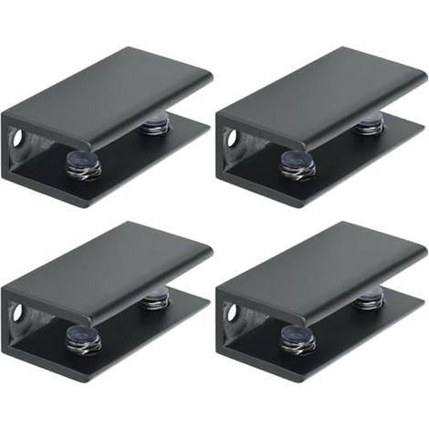 4 Pièces de Pinces à Verre, Support de Verre Réglable, en Acier Inoxydable, Pince de Support de Verre, Robuste et Pratique Support de Cloison en Verre Réglable, Noir (1/5)