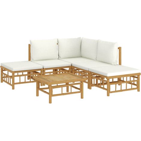 6-tlg. Garten-Lounge-Set mit Cremeweißen Kissen Bambus vidaXL (1/4)