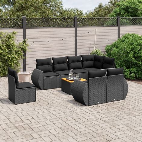 Set de sofás de jardín 8 piezas y cojines ratán sintético negro vidaXL (1/5)