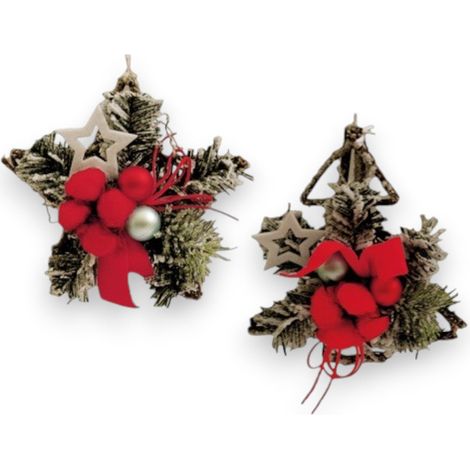 Fuoriporta natalizio con decori rossi assortiti diametro 20 cm per addobbi e decorazioni casa festività