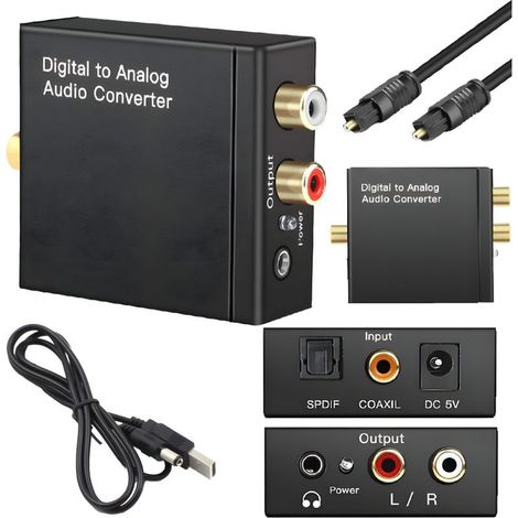 Convertisseur audio coaxial Toslink vers analogique L/R + prise jack 3,5 mm