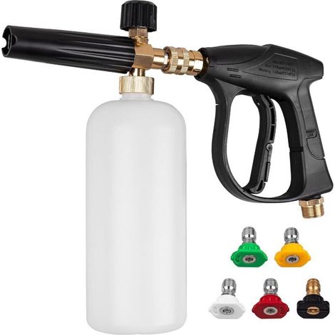 Pistolet court pour nettoyeur haute pression, canon à mousse avec raccord rapide 1/4 po, nettoyeur haute pression avec 5 embouts de buse, connecteur d'entrée M22-14 mm (1/4)