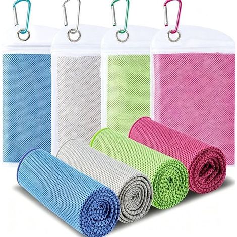 Asciugamani rinfrescanti, confezione da 4, in microfibra, ideali per yoga, sport, corsa, allenamenti e fitness, disponibili in vari colori. (1/5)
