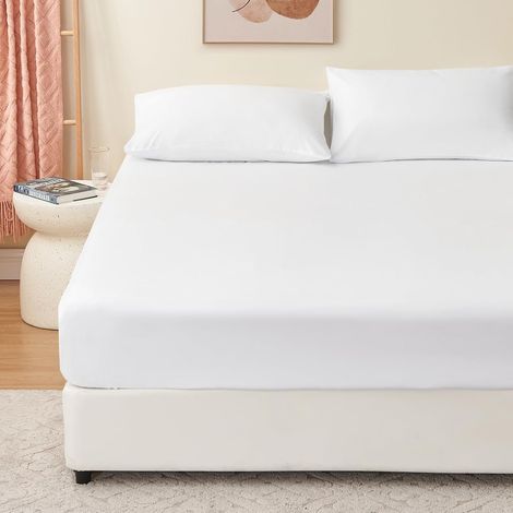 Drap Housse 140x190 Blanc - Drap Housse 140 x 190 Bonnet 40cm Matelas en Microfibre 2 Personnes, Très Doux et Respirant avec Élastique Tout Autour (1/5)