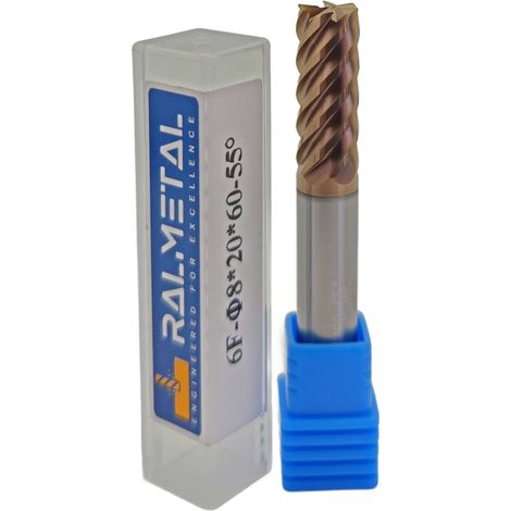 Vollhartmetall-Fräser, 6 Schneiden, 8 x 20 x 60 mm, TiSiN, 55 HRC
