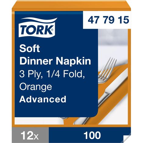 Tork 477915 Tovagliolo Dinner Soft arancione Advanced, 3 veli, 12 pacchi x 100 tovaglioli (1200pz), 39 cm (lungh.) x 39 cm (largh.) (1/4)
