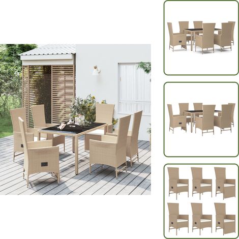 The Living Store Set da Pranzo da Giardino 7 pz con Cuscini Beige in Polyrattan - Sedie da giardino reclinabili