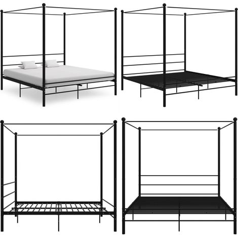 Cadre de lit à baldaquin sans matelas noir métal 200x200 cm - Lit Double - Cadre De Lit - Lit Design - Lit Moderne - Lit Metal - Home & Living (1/5)
