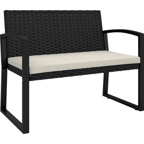 Banco en Ratán Sintético pour 2 Personnes 103x58x78 cm avec Coussin et Structure en Acier Galvanisé (1/5)