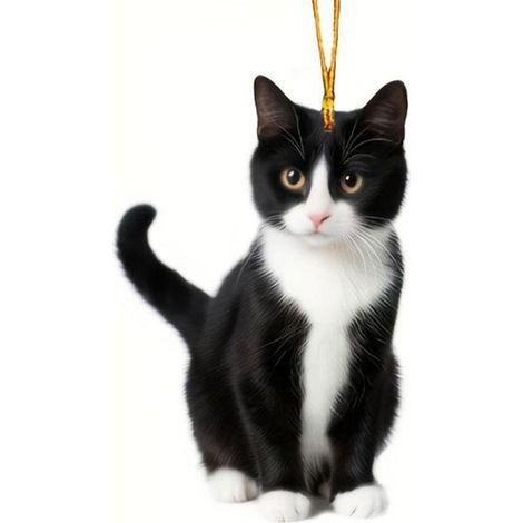Guirlande De Noël Chat Noir - Décor En Acrylique 2D - Pour Arbre De Noël Voiture Sac À Dos - 8 cm - 1 Pièce (1/5)