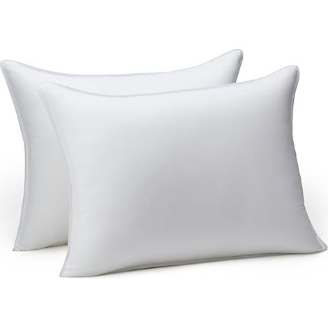 Oreillers Basics en fibres synthétiques pour dormir sur le ventre ou sur le dos, densité souple, format standard, lot de 2, blancs, 66 cm L x 51 cm l-AquaForge (1/3)