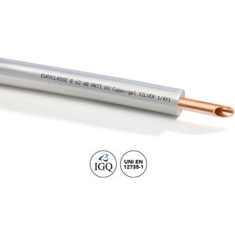 Tubo di rame CUPEX GEL SILVER ø1/4" x 1 (d. 6,35 mm) rivestito da guaina.  Spessore rivestimento 7 mm. Per climatizzazione. (prezzo a metro - minimo acquistabile 50 metri e multipli) (1/3)