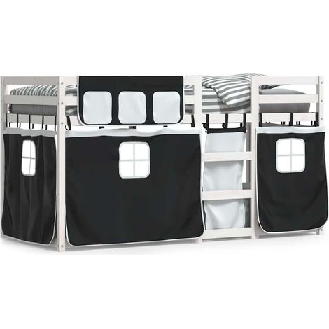 Maison Exclusive - Etagenbett mit Vorhängen Weiß & Schwarz 80x200