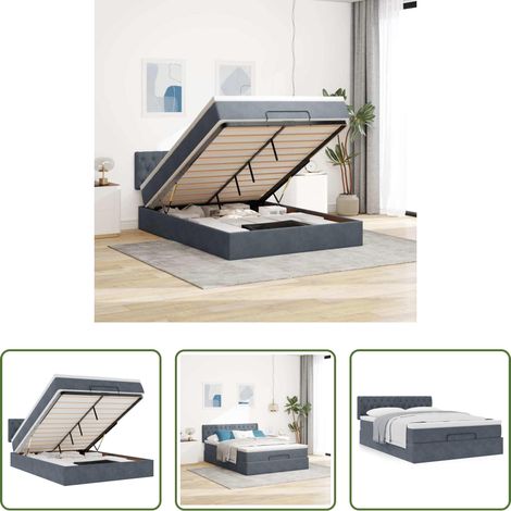 vidaXL Samt -  Ottoman-Bett mit Matratze Dunkelgrau 140x200 cm Samt (1/5)