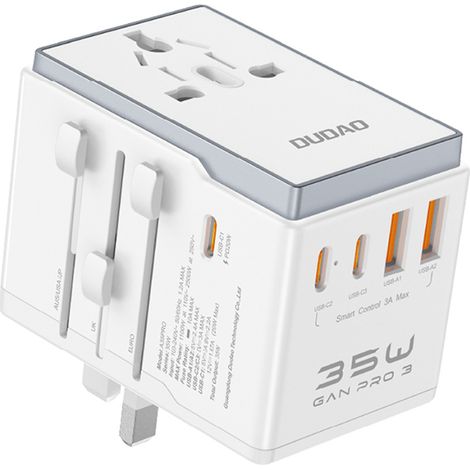 Universal-Ladegerät Reiseadapter 35W EU / UK / AUS / US / JP 3x USB-C 2x USB-A - Weiß (1/4)