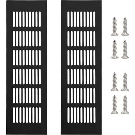 Set di 2 griglie di ventilazione rettangolari in lega di alluminio con 8 viti, nere, 250 x 80 mm -Crezuo