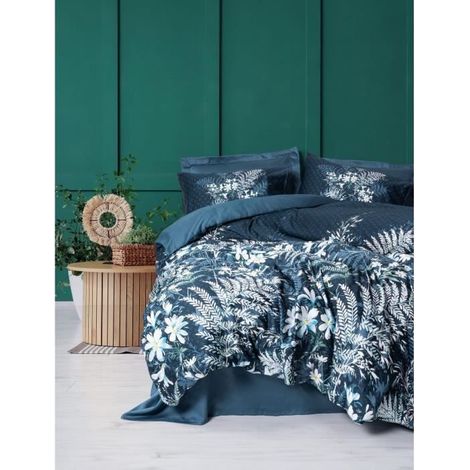 Parure de lit - 1 housse de couette 220 x 240 cm + 2 taies d'oreiller 60 x 60 cm - 100 % satin de coton - Vert