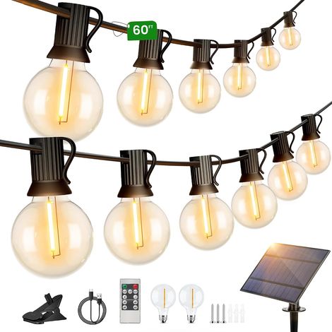 1 Guirlande Lumineuse,25+2 LED G40,Solaire et USB,IP65,Jardin,Fête,Patio (1/5)