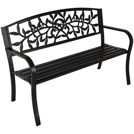 3 Seater Metal Garden Bench Steel Cast Iron Back 125CM Outdoor Patio Seat C079