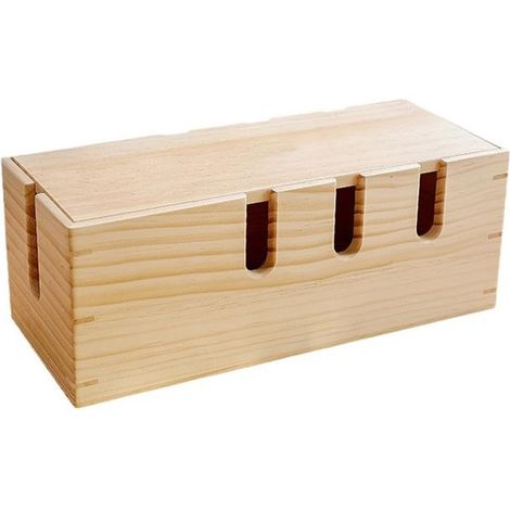 CCYKXA Kreative Aufbewahrungsbox aus Massivholz, Kabelmanagement-Center für kabelgebundene Geräte, Aufbewahrungsbox aus Holz für Steckdosenleisten – Stilvolle Büroaufbewahrungslösung (hellbraun)