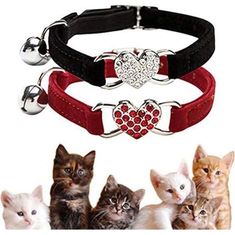Collier Chats,Collier de Chat Ajustable en Velours Doux avec Cloche, Fourniture d'animaux dômestique Mignon,Convient à la Plupart des Chats et Petits Chiens- Noir+rouge-Fei Yu (1/5)