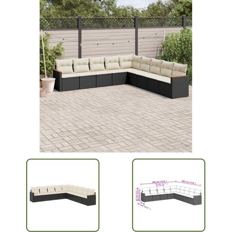 The Living Store 9-tlg. Garten-Sofagarnitur mit Kissen Schwarz Poly Rattan - Gartenmöbel - Rattan Möbel - Outdoor Sofa - Esszimmergarnitur - Lounge Set (1/3)