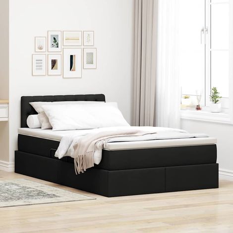 Bett mit Stauraum und LED mit LED Schwarz 120 x 190 cm Stoff