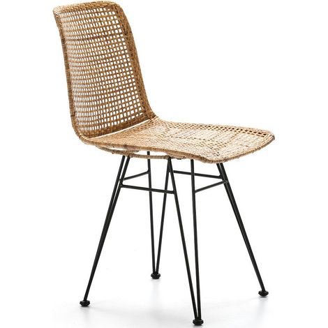 Chaise osier naturel et pieds métal noir Gael L 55cm (1/4)