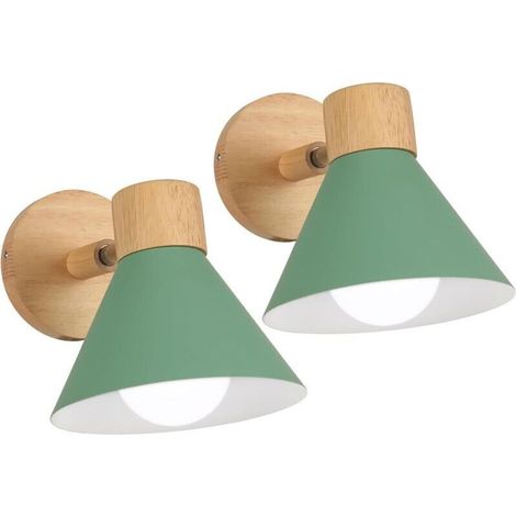Lots de 2 Appliques Murales Intérieur Moderne E27 Lampe Murale Industrielle Réglable Applique Murale Bois Applique Murale Décoration pour Chambre Salon Couloir Café, Ø18cm Vert