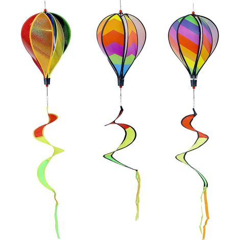 Windspiel Heißluftballon 3er-Set Regenbogen für Garten & Balkon
