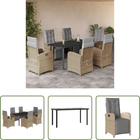 vidaXL Gartenessgruppe - 7-tlg. Garten-Essgruppe mit Kissen Beige Poly Rattan (1/5)