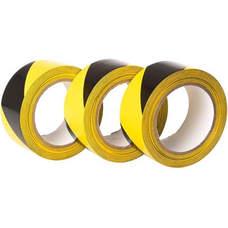 Ruban adhésif de signalisation - 3 Rouleaux- 50 mm x 33 m par rouleau - pour le marquage au sol/sécurité - rayures jaune/noir - Signal Ruban Adhésif de sécurité (1/5)