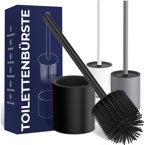 Brosse WC design - Brosse WC hygiénique en matériau semblable au silicone - Anti-gouttes, inodore, durable - Noir, gris ou blanc (1/5)