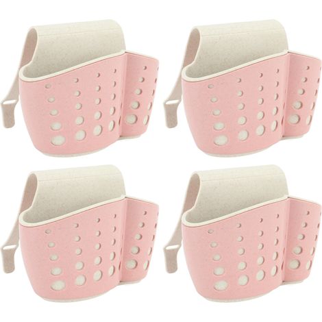 Schwamm-Spülbeckenhalter, 4-teilig, PP, 2 Ebenen, verstellbarer Gurt, Seifenschale mit Abtropffläche, Küche/Bad, Rosa (1/5)