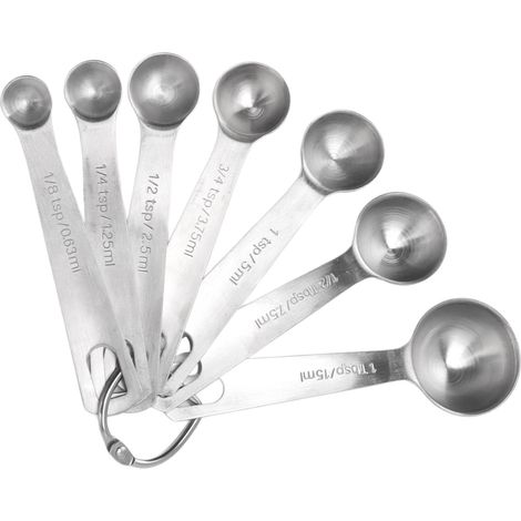 Set mit 7 Messlöffeln aus Edelstahl, kleinen Teelöffeln und Backutensilien für trockene und flüssige Zutaten (1/5)