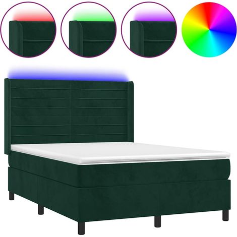 Maison Exclusive - Letto a Molle con Materasso e LED Verde Scuro 140x200cm Velluto (1/5)