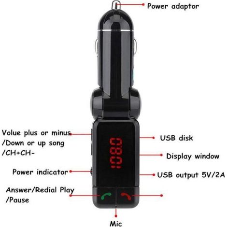 Kit de voiture Bluetooth Lecteur MP3 Kit transmetteur FM kit voiture avec SD lecteur USB de carte TF distance style voiture Transmet (1/4)