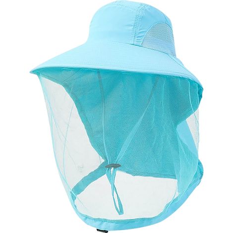 Gorro con mosquitera y protección solar: un gorro plegable de malla (azul cielo) ideal para acampar al aire libre, practicar jardinería y hacer senderismo. (1/4)