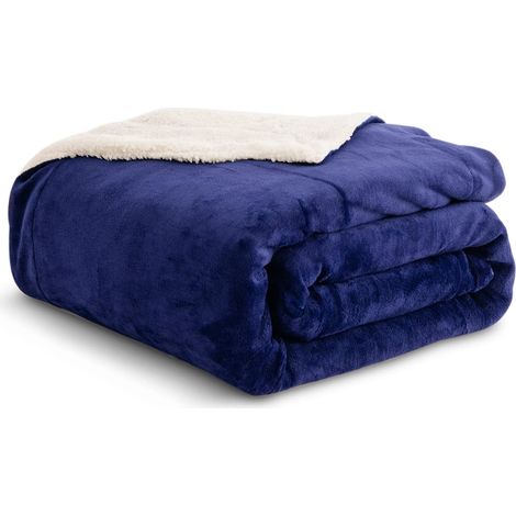 Couverture Polaire Sherpa, Douce et Confortable, réversible en Microfibre pour lit, canapé, Sofa, lit Simple/Double, 150 x 200 cm, Bleu Marine (1/5)