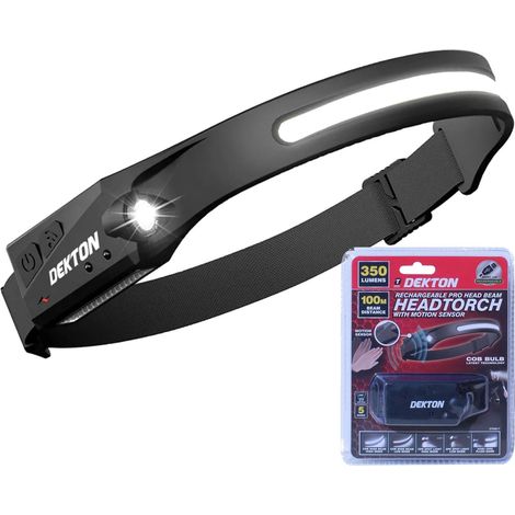 Dekton Pro Light Led Rechargeable Head Torch Headlamp With Motion Sensor