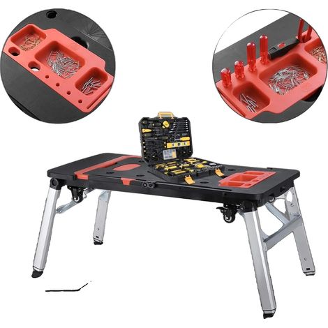 Table de travail pliante, acier allié robuste, 42,7" x 21,5", capacité de charge de 440 lbs, fonctionnalité 7-en-1, sans assemblage requis (1/5)