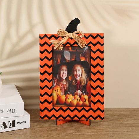 Cadre Photo Forme Citrouille - Bois Naturel - Décoration Automne Halloween - Affichage Table Mural Suspension - 1 Pièce (1/5)