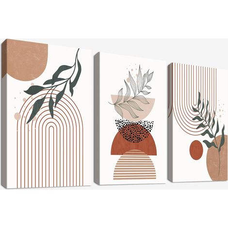 3Pcs Cadre en Bois Impression sur Toile Géométrique Boho Tableau Affiche Decoration Murale Noir Beige Terracotta Minimalist Peinture Image Tableau Decoration Murale Salon Chambre 30x40cm x3pcs (1/5)