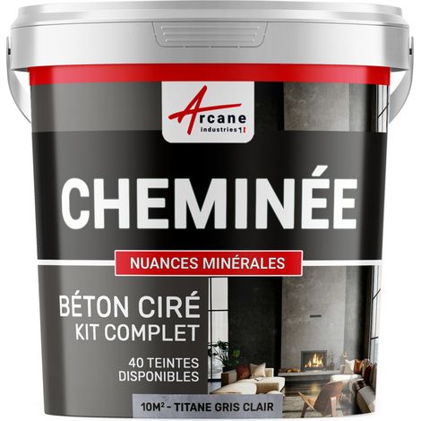 Béton ciré cheminée, kit avec primaire et vernis - 10 m² (en 2 couches) Titane Gris Clair - ARCANE INDUSTRIES